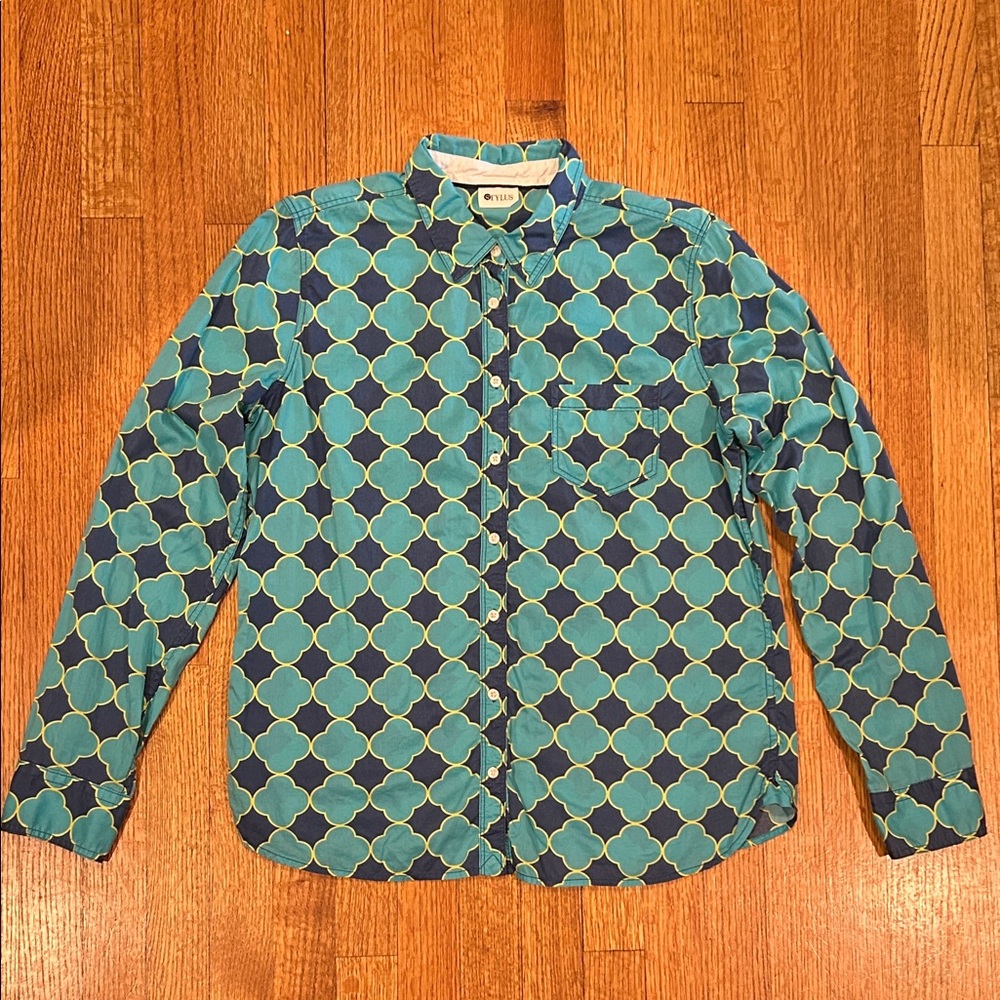STYLUS Teal and Navy Geometric Shirt Size Large